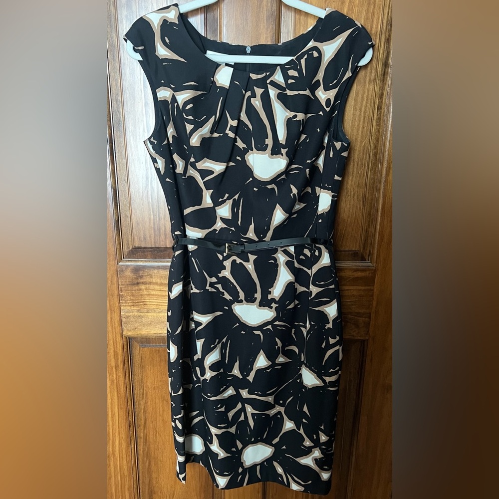 Black and Tan Abstract Print Dress